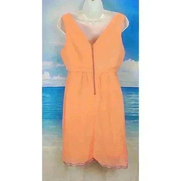 FLYING TOMATO Womans PEACH Dress LINED Zip Back TEAL Embroidered accent size 5 - Picture 3 of 4